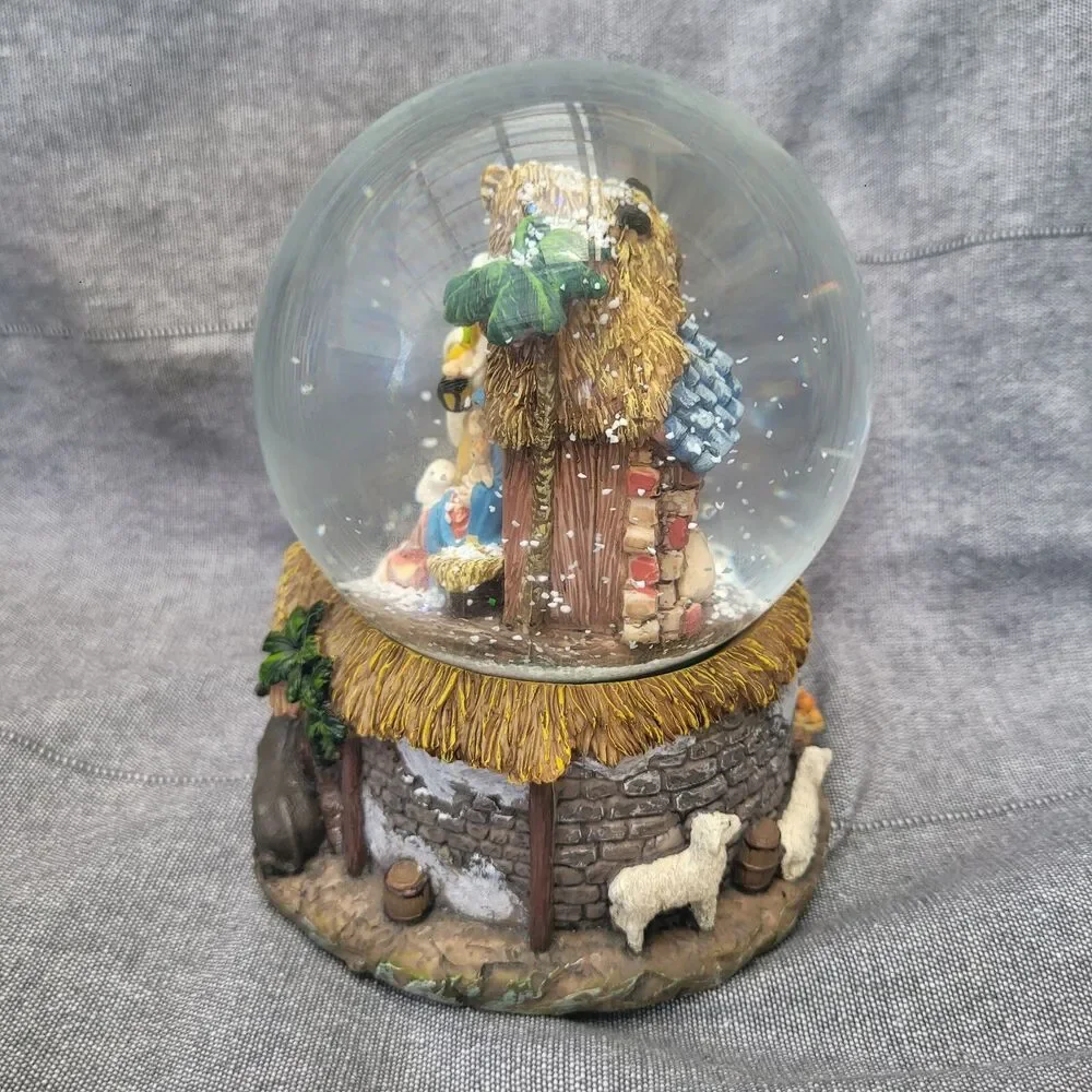 Nativity Manger Musical Snow Globe O Little Town of Bethlehem Works